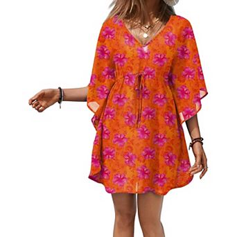 Ekouaer Womens Swimsuit Coverup Sheer Chiffon Print Bathing Suit Cover Up Beach Dress