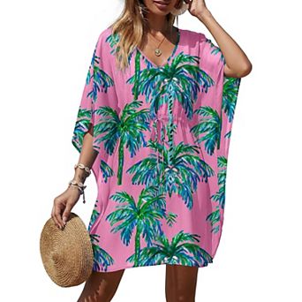 Ekouaer Womens Swimsuit Coverup Sheer Chiffon Print Bathing Suit Cover Up Beach Dress