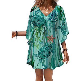 Ekouaer Womens Swimsuit Coverup Sheer Chiffon Print Bathing Suit Cover Up Beach Dress
