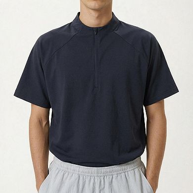 Men's Short Sleeve Athletic T-Shirt with Half Zip Mock Neck Lightweight Breathable Fabric
