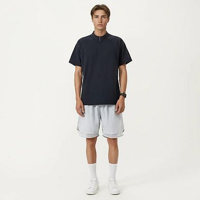 Men's Short Sleeve Athletic T-Shirt with Half Zip Mock Neck Lightweight Breathable Fabric