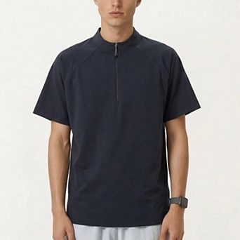 Men's Short Sleeve Athletic T-Shirt with Half Zip Mock Neck Lightweight Breathable Fabric