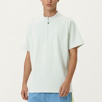 Men's Short Sleeve Athletic T-Shirt with Half Zip Mock Neck Lightweight Breathable Fabric