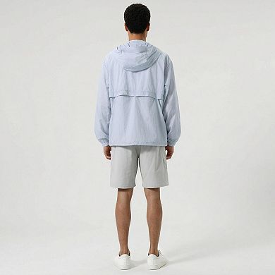 Men's Lightweight Hooded Windbreaker Jacket with Full Zip Closure Elastic Cuffs and Side Pocket