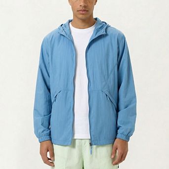Men's Lightweight Hooded Windbreaker Jacket with Full Zip Closure Elastic Cuffs and Side Pocket