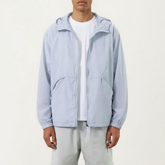 Men's Lightweight Hooded Windbreaker Jacket with Full Zip Closure Elastic Cuffs and Side Pocket