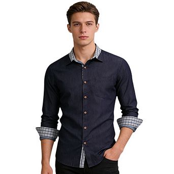 Men's Button Down Dress Shirt Long Sleeve Casual Business Workwear With Single Chest Pocket