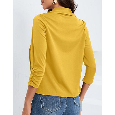 Women's Lightweight Open Front Blazer Jacket 3/4 Sleeve Casual Office Cardigan Top