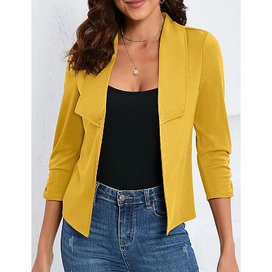 Women's Lightweight Open Front Blazer Jacket 3/4 Sleeve Casual Office Cardigan Top