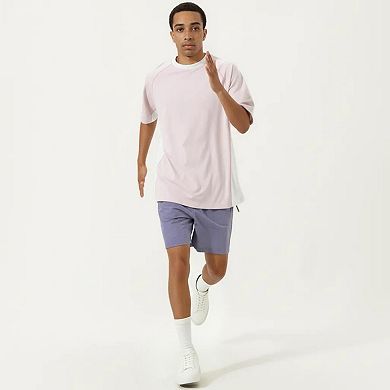 Men's Short Sleeve Athletic T-Shirt with Contrast Panel Design Breathable Performance Top