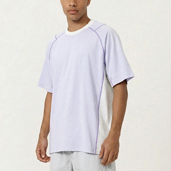 Men's Short Sleeve Athletic T-Shirt with Contrast Panel Design Breathable Performance Top