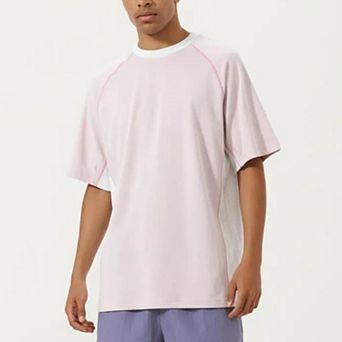 Men's Short Sleeve Athletic T-Shirt with Contrast Panel Design Breathable Performance Top