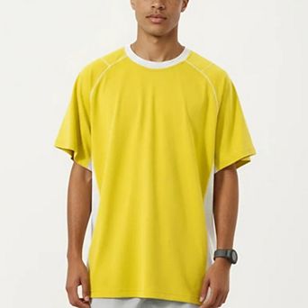 Men's Short Sleeve Athletic T-Shirt with Contrast Panel Design Breathable Performance Top