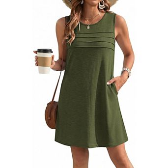 Ekouaer Womens Swimsuit Cover Up Pleated Front Bathing Suit Coverups Casual Tank Beach Dress