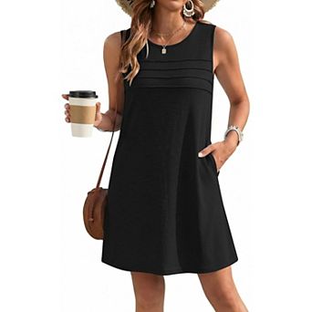 Ekouaer Womens Swimsuit Cover Up Pleated Front Bathing Suit Coverups Casual Tank Beach Dress