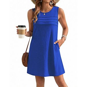 Ekouaer Womens Swimsuit Cover Up Pleated Front Bathing Suit Coverups Casual Tank Beach Dress