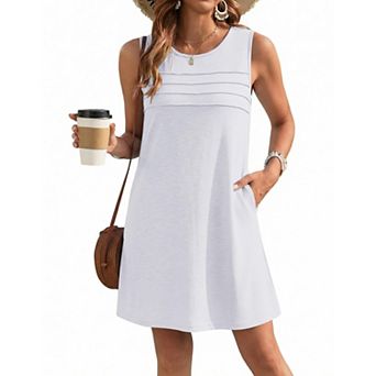 Ekouaer Womens Swimsuit Cover Up Pleated Front Bathing Suit Coverups Casual Tank Beach Dress