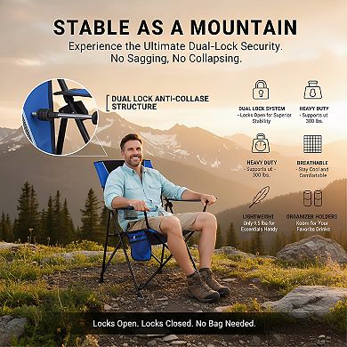 Folding Camp Chair Maldives Blue, Dual Lock Positions Versatile for Lawn Sports