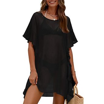 Ekouaer Women Swimsuit Coverup Chiffon Bathing Suit Cover Up Ruffled Summer Bikini Coverups