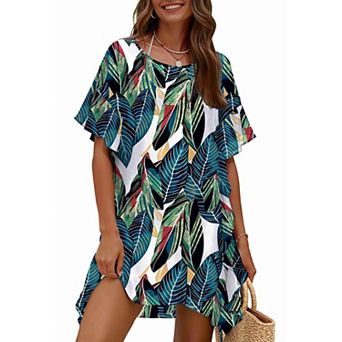 Ekouaer Women Swimsuit Coverup Chiffon Bathing Suit Cover Up Ruffled Summer Bikini Coverups