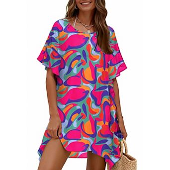 Ekouaer Women Swimsuit Coverup Chiffon Bathing Suit Cover Up Ruffled Summer Bikini Coverups