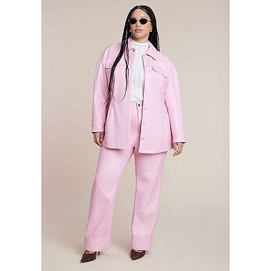 ELOQUII Women's Plus Size Pocket Detail Faux Leather Jacket