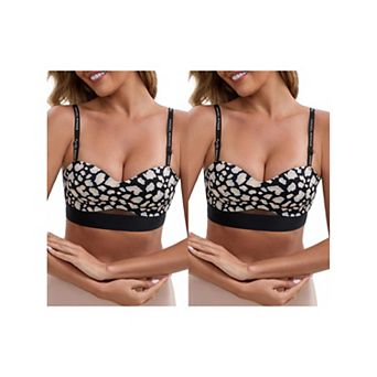 2 Packs Women's Strapless Non Slip Wirefree Bandeau Sweetheart Neck Push-Up Padded Tube Bras