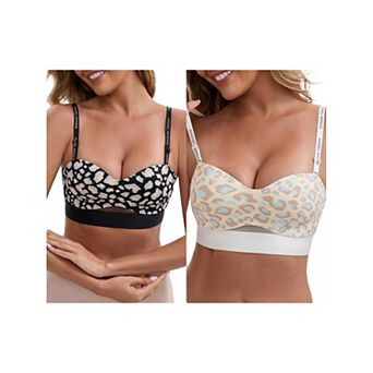 2 Packs Women's Strapless Non Slip Wirefree Bandeau Sweetheart Neck Push-Up Padded Tube Bras