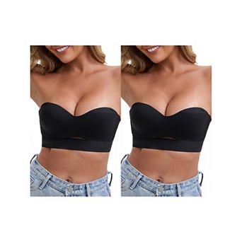 2 Packs Women's Strapless Non Slip Wirefree Bandeau Sweetheart Neck Push-Up Padded Tube Bras