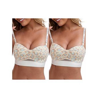 2 Packs Women's Strapless Non Slip Wirefree Bandeau Sweetheart Neck Push-Up Padded Tube Bras