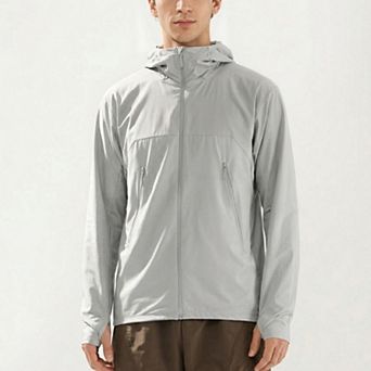 Men's Lightweight Windbreaker Jacket with Hood Full Zip Closure Zipper Pocket Detail and Relaxed Fit