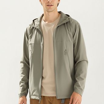 Men's Lightweight Windbreaker Jacket with Hood Full Zip Closure Zipper Pocket Detail and Relaxed Fit