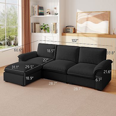 Lufeiya L Shaped Cloud Sectional Sofa with Reversible Chaise, Chenille Fabric