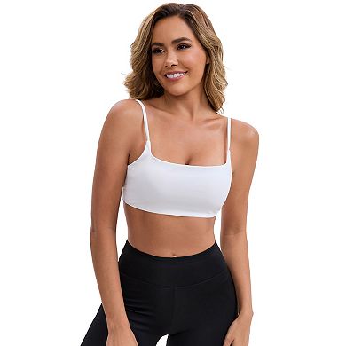 2 Packs Women's Square Neck Wirefree Padded Push-Up Bras Spaghetti Straps Backless Workouts Bra