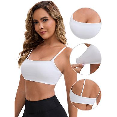 2 Packs Women's Square Neck Wirefree Padded Push-Up Bras Spaghetti Straps Backless Workouts Bra