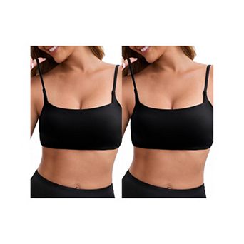 2 Packs Women's Square Neck Wirefree Padded Push-Up Bras Spaghetti Straps Backless Workouts Bra