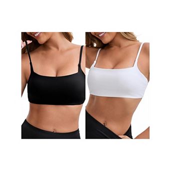 2 Packs Women's Square Neck Wirefree Padded Push-Up Bras Spaghetti Straps Backless Workouts Bra