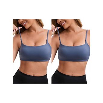 2 Packs Women's Square Neck Wirefree Padded Push-Up Bras Spaghetti Straps Backless Workouts Bra