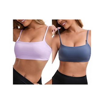 2 Packs Women's Square Neck Wirefree Padded Push-Up Bras Spaghetti Straps Backless Workouts Bra