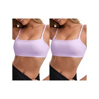2 Packs Women's Square Neck Wirefree Padded Push-Up Bras Spaghetti Straps Backless Workouts Bra