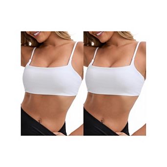 2 Packs Women's Square Neck Wirefree Padded Push-Up Bras Spaghetti Straps Backless Workouts Bra