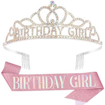 Rhinestone Birthday Crown Sash Women Party Favors