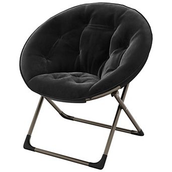 Faux Fur Saucer Moon Chair Folding Metal Frame Lounge Accent Seating Furniture for Bedroom