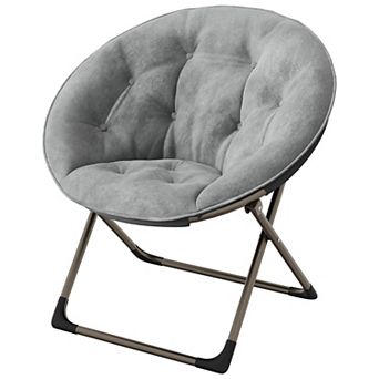 Faux Fur Saucer Moon Chair Folding Metal Frame Lounge Accent Seating Furniture for Bedroom