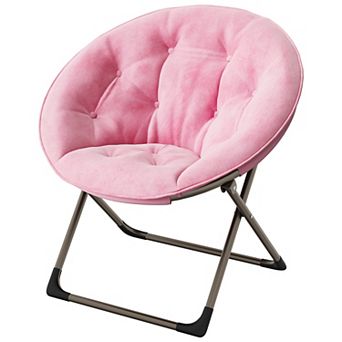 Faux Fur Saucer Moon Chair Folding Metal Frame Lounge Accent Seating Furniture for Bedroom