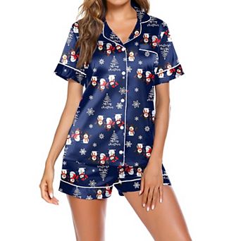 Ekouaer Satin Pajamas for Women Button Down Sleepwear Soft Silk Loungewear Short Sleeve Top