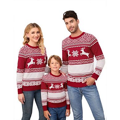 Men's Crewneck Christmas Sweater Reindeer Snowflake Pattern Knitted Pullove Casual Holiday Jumper