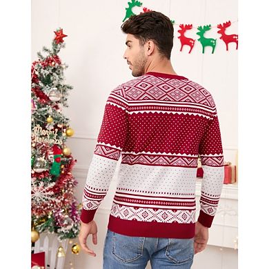 Men's Crewneck Christmas Sweater Reindeer Snowflake Pattern Knitted Pullove Casual Holiday Jumper