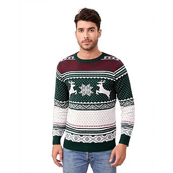Men's Crewneck Christmas Sweater Reindeer Snowflake Pattern Knitted Pullove Casual Holiday Jumper