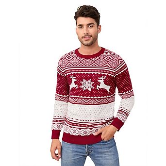 Men's Crewneck Christmas Sweater Reindeer Snowflake Pattern Knitted Pullove Casual Holiday Jumper